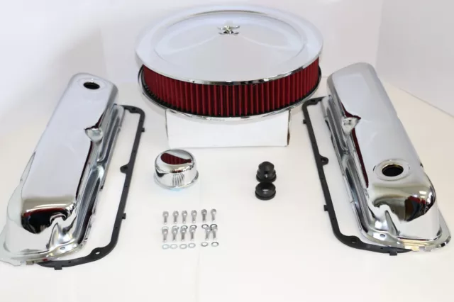 SB Ford Chrome Engine Dress Up Kit Valve Covers Washable Air Cleaner SBF 289 302