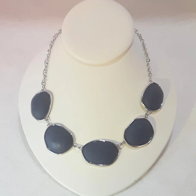 Charming Charlie Silver-tone Matte Navy Blue Statement Necklace