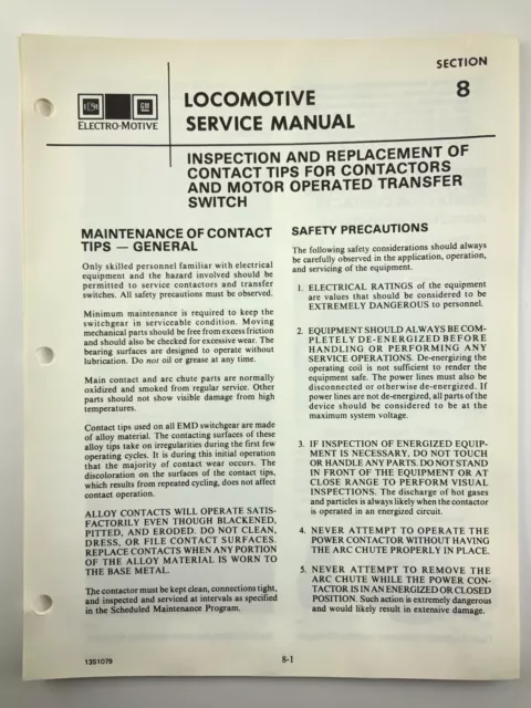 Inspection Replacement Contact Tips Locomotive Service Manual SD40-2 EMD AA254