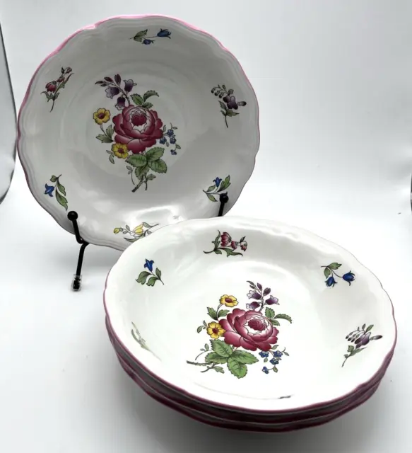 Spode Marlborough Sprays England Set of 4 Cereal Salad Bowls Floral Rose 6 3/8"