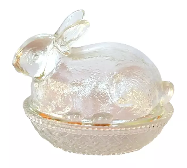 Vintage Glass Clear Bunny Rabbit Clear Glass Easter Bunny on Nest Basket 5 inch 2