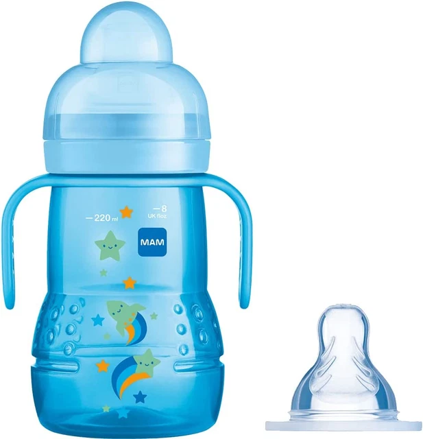 Entrenador MAM + 220 ml, taza de bebé adecuada a partir de más de 4 meses, taza de entrenador para beber,
