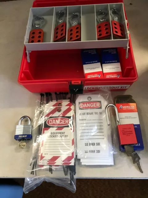 American Lock Lock Out Tag Out Kit with Case, Locks & Keys, Tags, 6 Hole Hasps