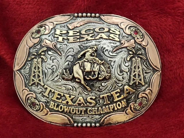 Champion Trophy Rodeo Belt Buckle Pro Bronc Riding☆Pecos Texas Oilfield☆Rare☆922