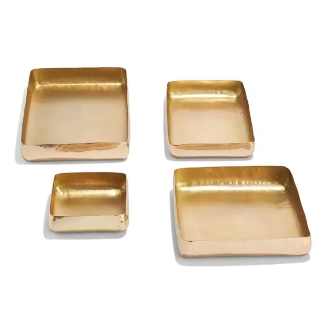 Two's Company Set of 4 Gold Hand-Crafted Trays