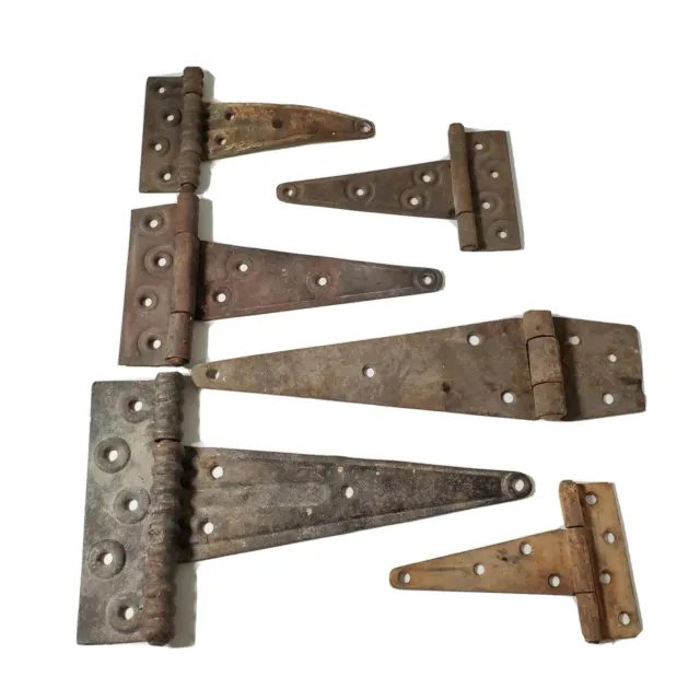 6 Vtg Variety of Rusty Steel Hinges Door Hardware Farm Fence Barn Gate Antique