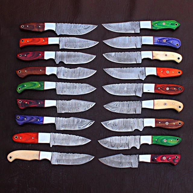SPARK CUSTOM HANDMADE LOT OF 18 DAMASCUS   HUNTING SKINNER KNIFE  W/Sheath