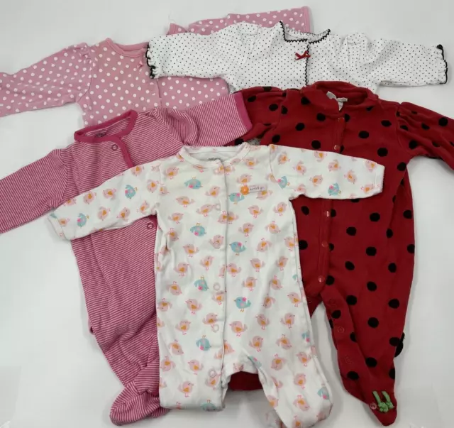 Lot Of 5 Baby Girl Sleepers Clothes Size 0-3M 3M 3-6M 6M Carters Little Me Okie