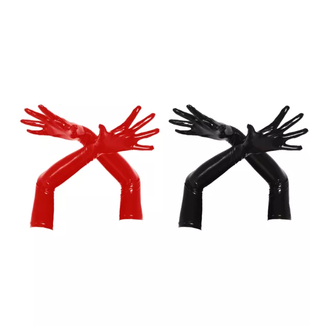 Wet Look Leather Long Gloves Women's Elbow Length Gloves Cosplay Party Costume