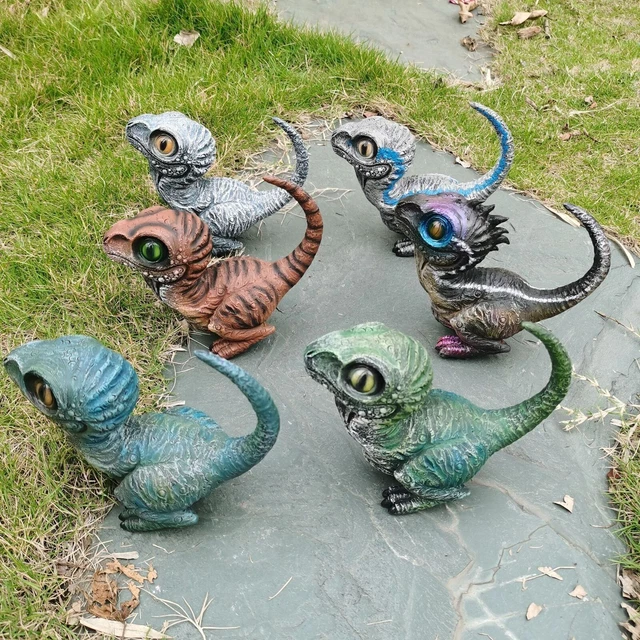 Statue Jardin Dinosaure Et Nains - Déco Extérieure Résine - Humour Et Fantaisie