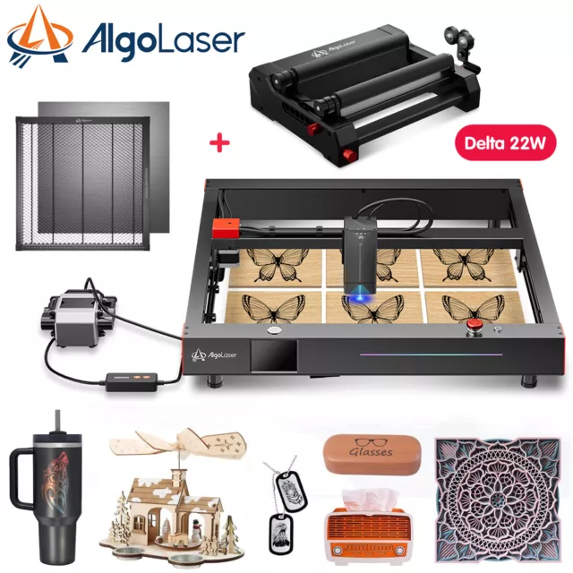 Algolaser Delta 22W Lasergravierer mit Laser Wabenplatte und Rotary Roller L4C4