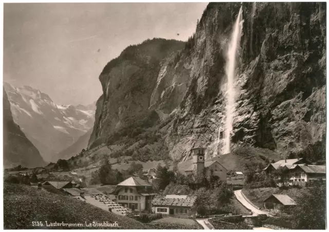 Suisse, Lauterbrunnen, Le Staubbach vintage print Photomécanique  19x27  1