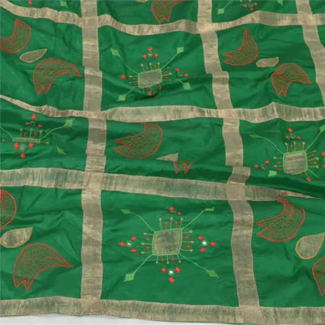 Sanskriti Vintage Dupatta Long Stole Pure Silk Green Shawl Embroidered Scarves