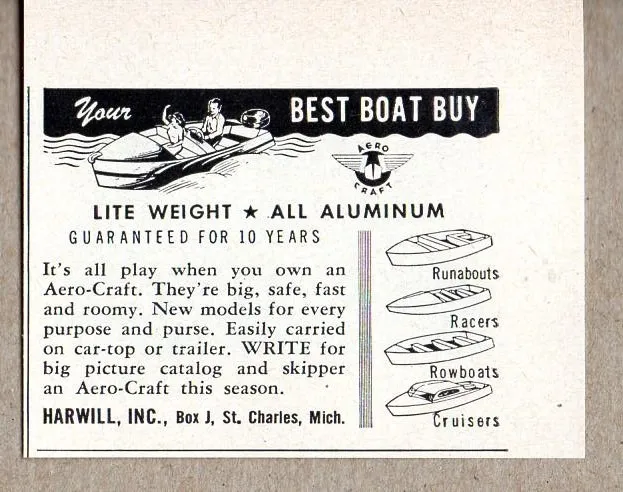1950 Print Ad Aero-Craft All Aluminum Boats Harwill Mfg St Charles,MI