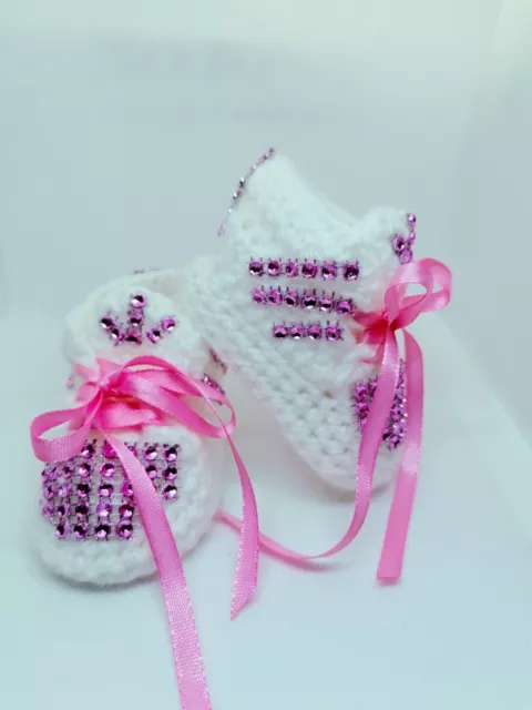 Baby Crochet Shoes Yours Baby's Name Trainers Handmade Sneakers Pink 3