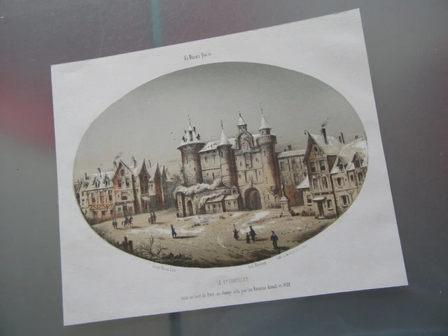 Litografia 1850 Le Grand Chatelet Paris Antiguo