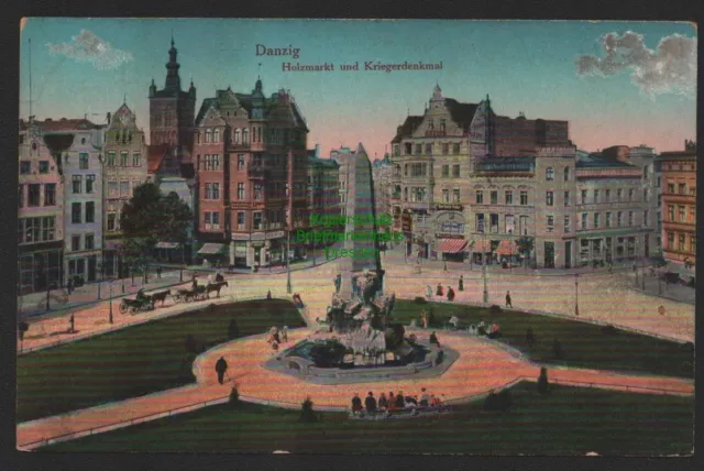 144583 AK Danzig Holzmarkt und Kriegerdenkmal 1916 Feldpost