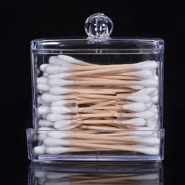 Clear Acrylic Cotton Pad Swab Ear Bud Holder Cosmetic Organiser Storage Jar Case