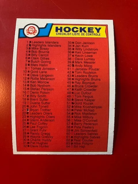 1983-84 O-Pee-Chee hockey OPC #134 Checklist (#1-132) NRMT ***MARKED***