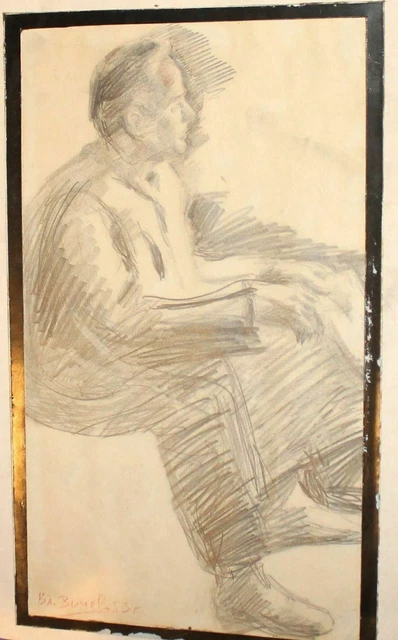 1953 Portrait d'homme peinture au crayon signée