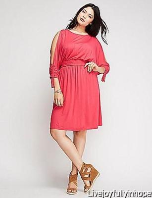 LANE BRYANT ~ NEW! 14 16 18 20 22 24 26 28 ~ Pink COLD SHOULDER Rayon Day Dress