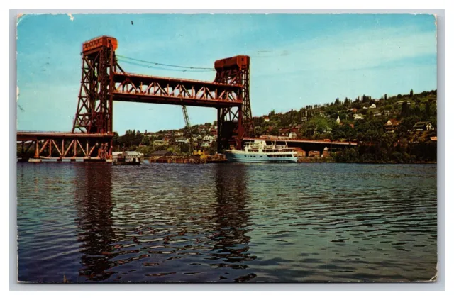 Houghton, MI Michigan, Lift Span Bridge, Portage Lake, Postcard Posted 1960