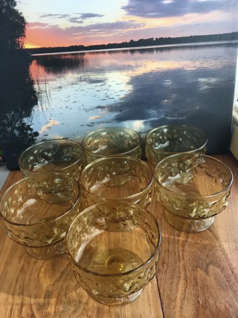 Anchor Hocking Vintage Lido Milano Amber Glass Crinkle 7 Dessert Cups- WOW !