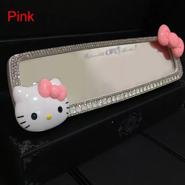Cute Hello Kitty Sanrio Car Rearview mirror Diamond Rhinestone Girl Auto