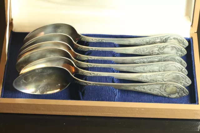 6pcs Vintage Soviet USSR Melchior SILVER PLATED DINNER SPOONS Boxed Set T050