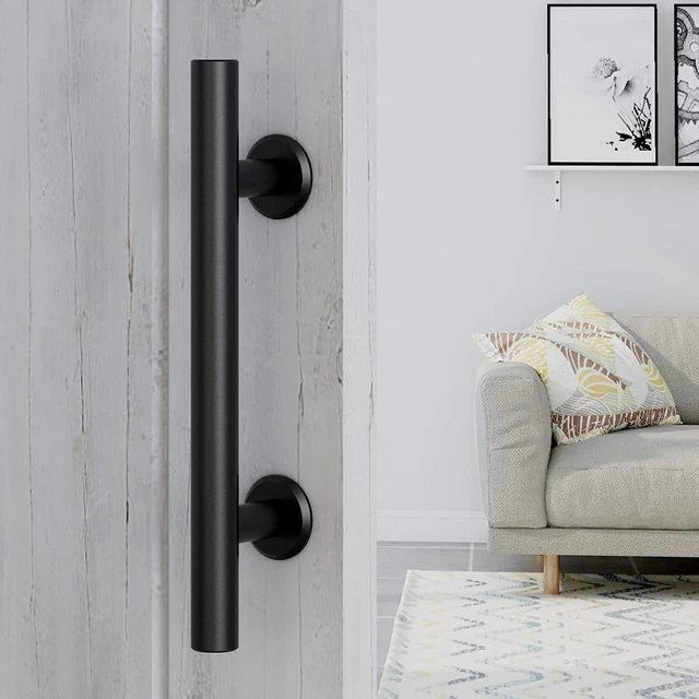 12 Heavy Duty Pull Flush Door Handle Set In Black, Sliding Barn Fit Doors