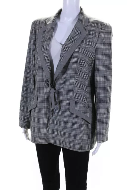 Escada Womens Plaid Tie Front Hook & Eye Blazer Jacket Black White Size EU 42 3