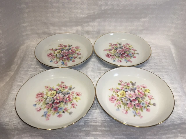 Set of 4 Bareuther Waldsassen Bavaria Floral Plates 4 1/4"