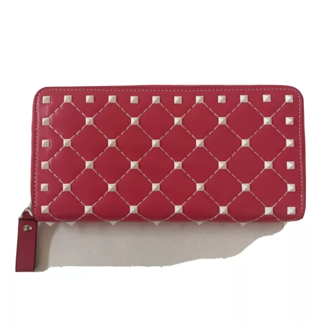 VALENTINO Rockstud Spike Garavani Pink Leather Zip Around Wallet Pre-owned