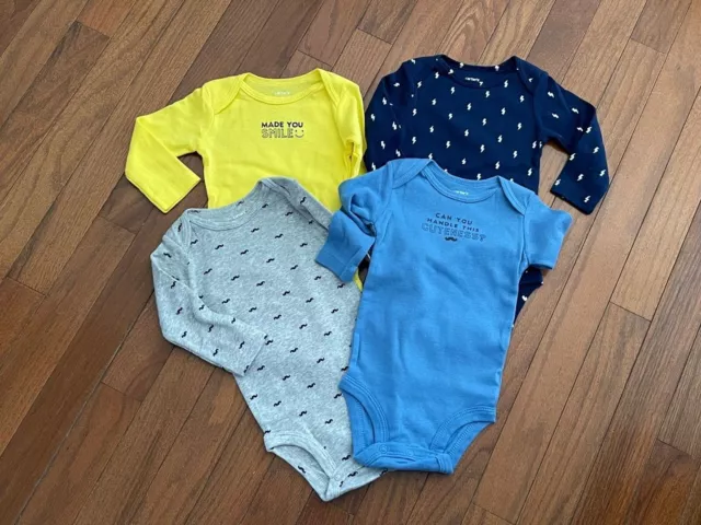 New Carters Infant Boys Blue Gray Yellow Navy Bodysuits Size 6 months