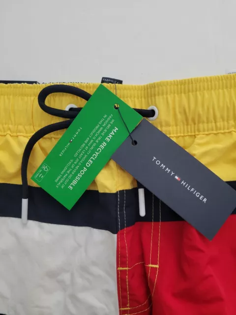 Tommy Hilfiger Mens Medium Apsen Gold Tommy Flag 7" Inseam Swim Trunks 3