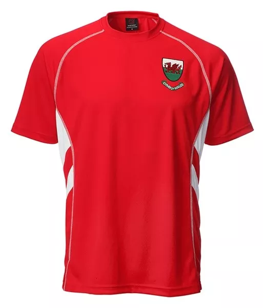 Kids Welsh Cymru EURO 'Ryan' Dragon Shield Side Panel Cooldry Football T Shirt