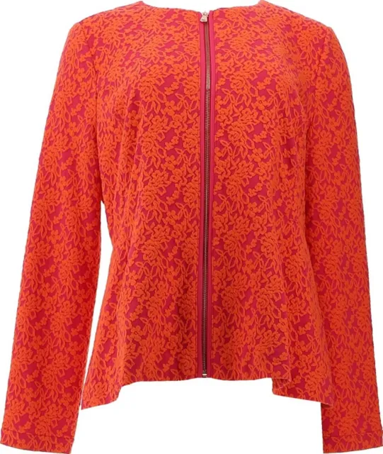 Isaac Mizrahi Live! Floral Knit Jacquard Jacket Pink M New