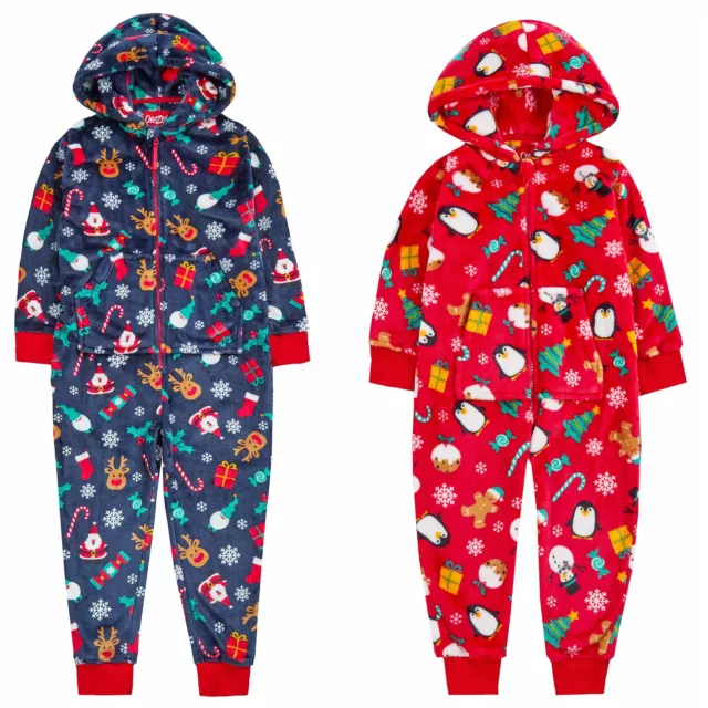 Girls/Boys Christmas Fleece All In One Childrens Jumpsuit/Pyjamas Age 2-13 Years