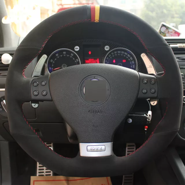 DIY Steering Wheel Cover Black Seude Hand Sewing For VW Golf 5 Mk5 GTI R32 GT