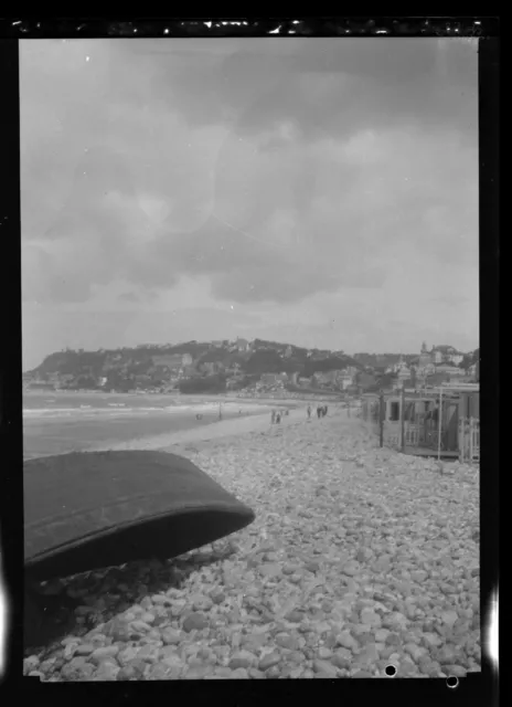 Landscape Beach Pebbles Sea Boat Cabin Canvas - Negative Antique Photo