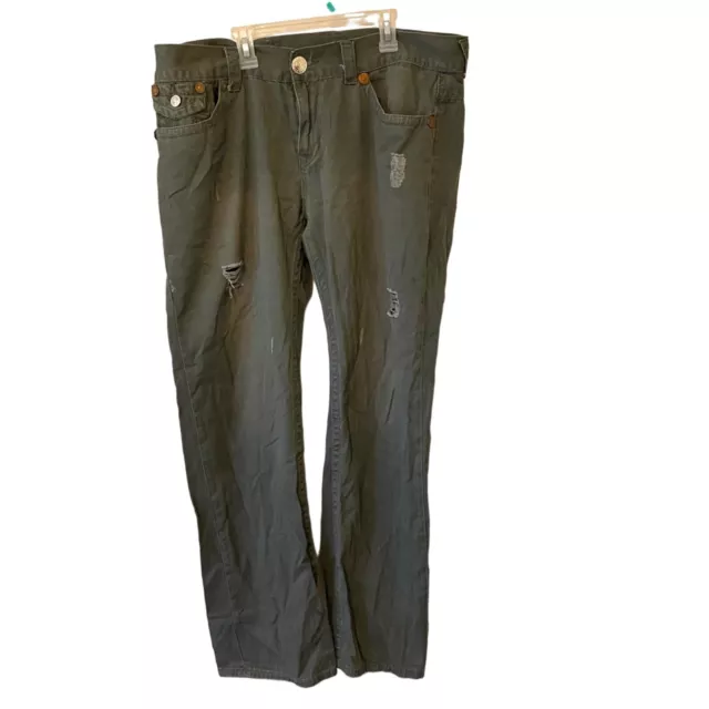 Men’s True Religion Ricky Super T Green Jean Pants 100% Cotton Size 38
