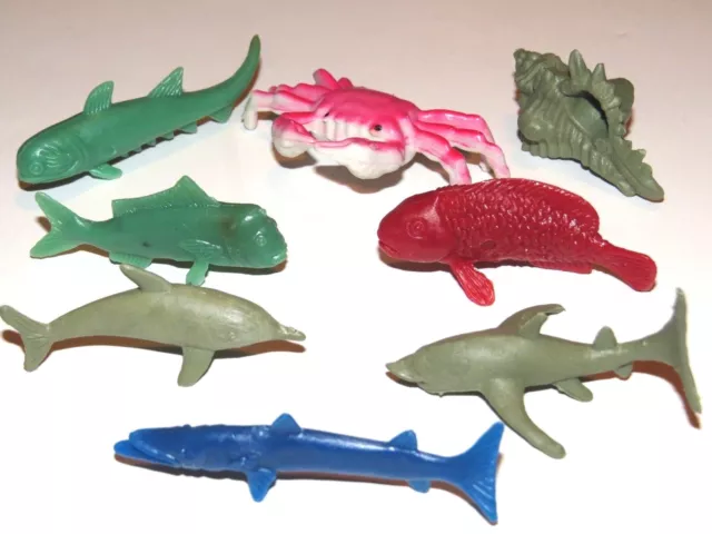 New Lot of 8 Sea Life Plastic PVC Figures Ocean Crab Fish Shark Seashell Dolphin