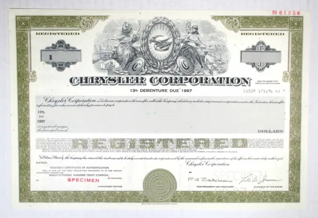 Chrysler Corp., 1985 $Odd Specimen 13% Registered Bond, VF-XF SCBN Olive Green