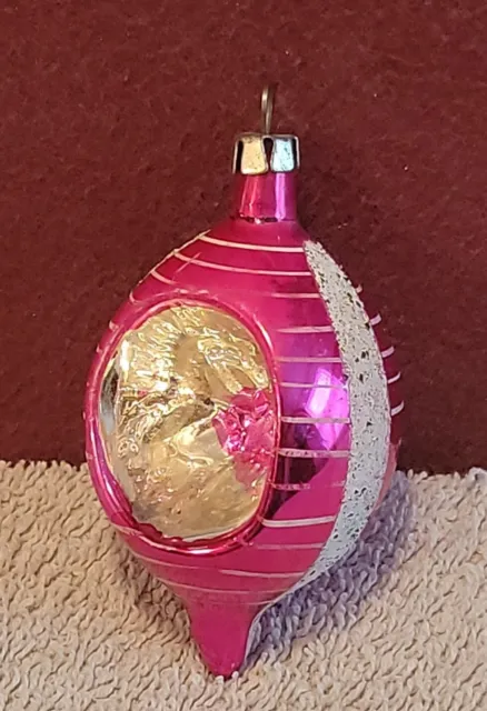 Vtg Pink Christmas Tree Ornament Mercury Blown Glass Teardrop Indent Poland