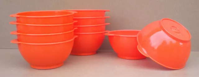 6 + 4 bols à oreilles GILAC orange plastique vintage camping vaisselle cuisine