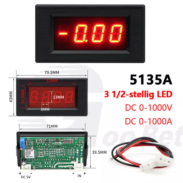 3 1/2-stellig LED Digital DC Voltmeter Amperemeter Panel Meter 0-1000V 0-1000A