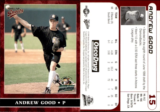 Andrew Good 1999 Multi-Ad South Bend Silver Hawks #15 Card *AutographDen*