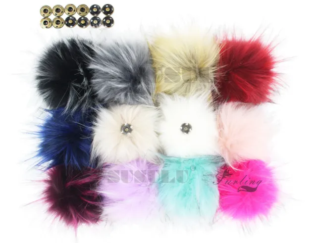 Pack of 12 4.3inch Faux Raccoon Fur Pom Pom Ball with Snap Press Button for Hat