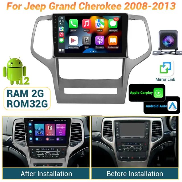 For 2008-2013 Jeep Grand Cherokee Carplay Android 12 Car Navi Stereo Radio + CAM