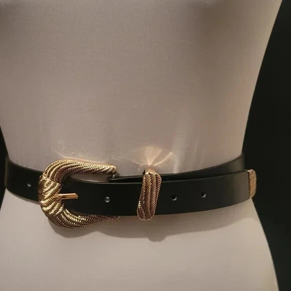 Black and gold buckle belt